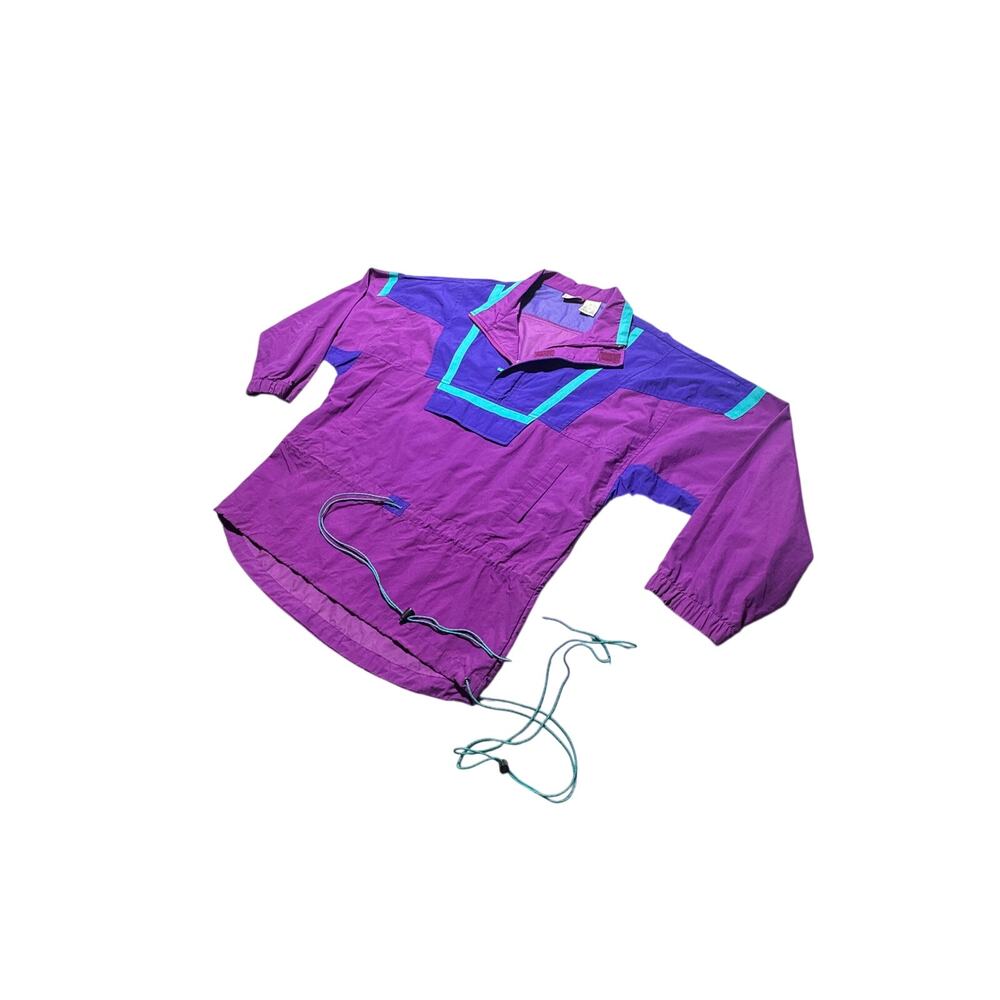 VTG L.L.Bean Anorak Windbreaker Jacket Womens L Purple Blue Quarter-Zip Retro - Picture 2 of 13